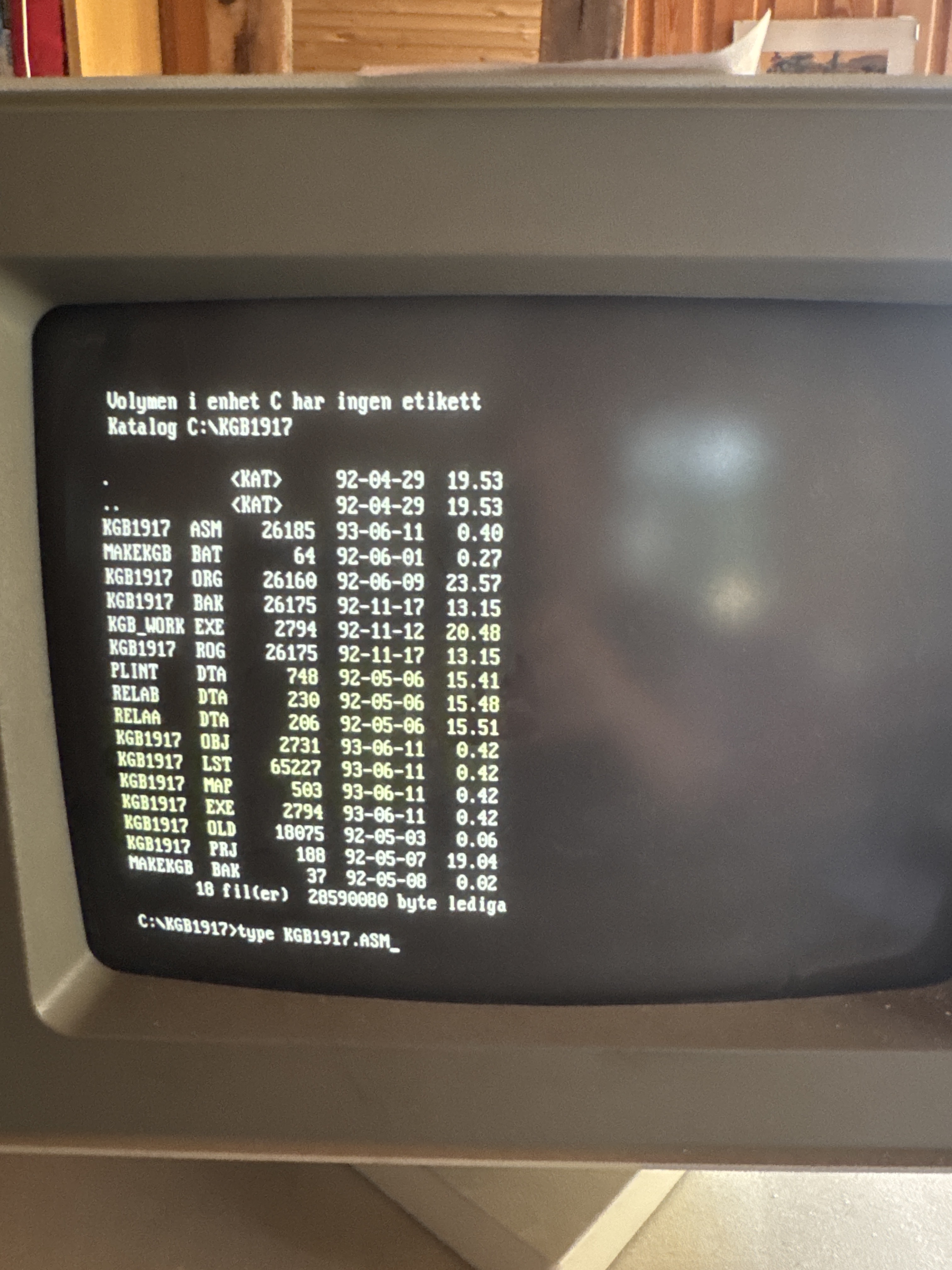 A dir command:
KGB19717.ASM 26185 93-06-11.